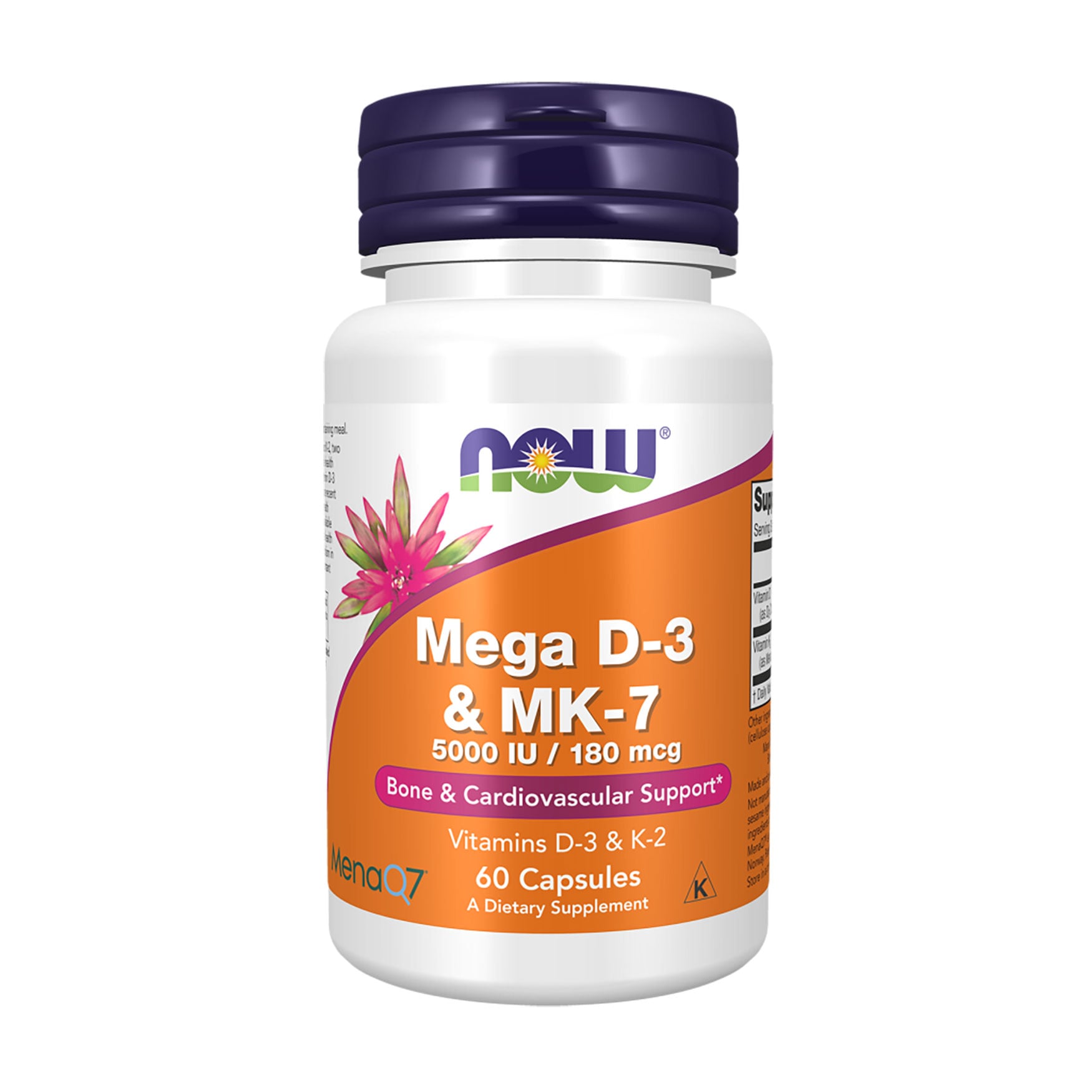 Вітамін Д3 NOW Foods Мега D3 та MK-7, 180 мкг (5000 МО), 60 капсул